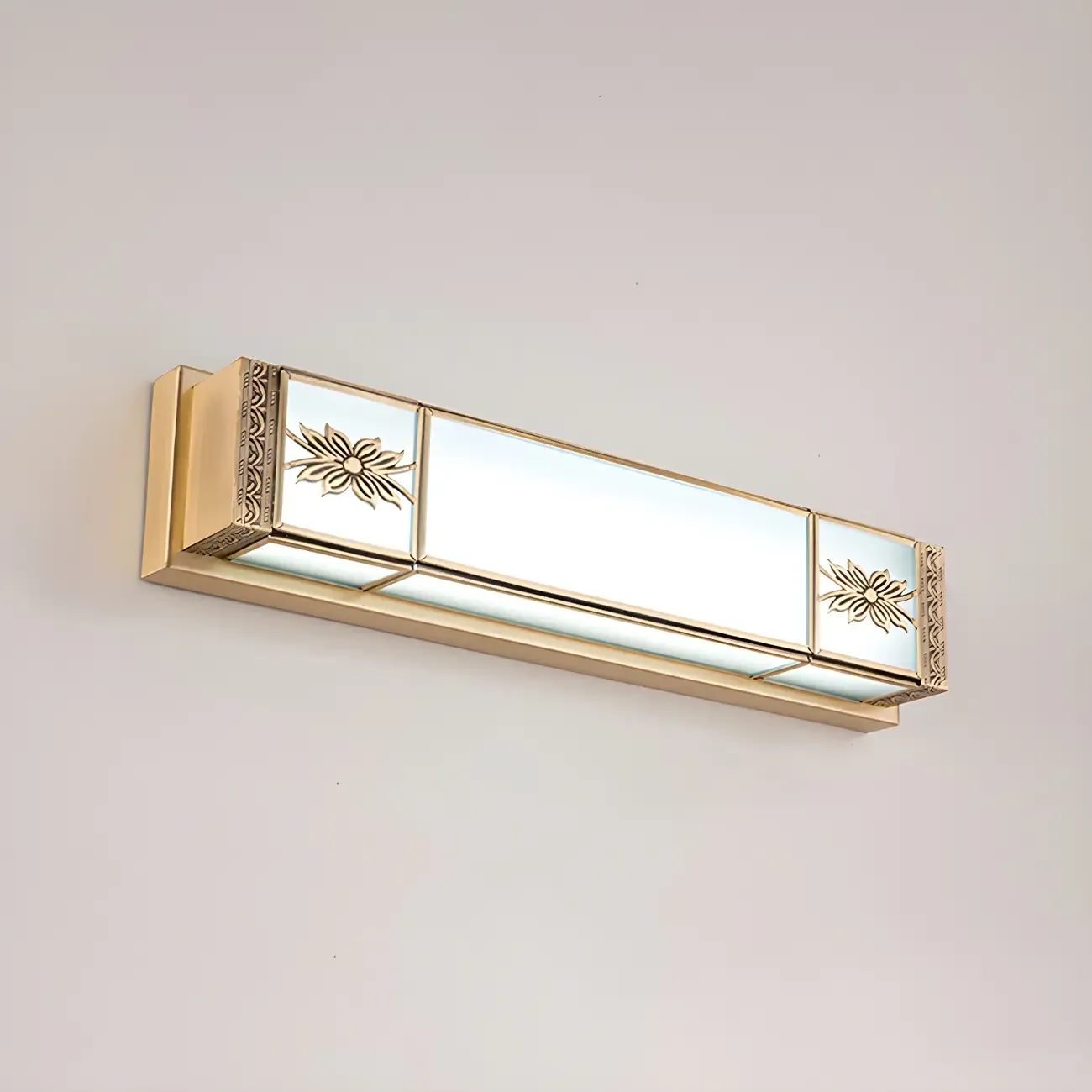 Gold Trim Vanity Bar Light with Glass Shade for Bathroom Image - 7