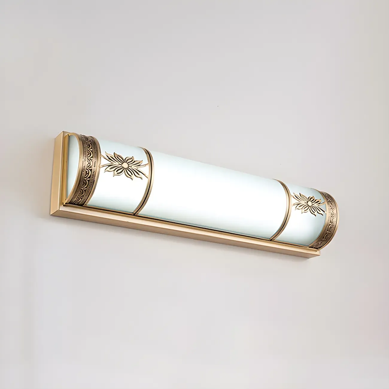 Gold Trim Vanity Bar Light with Glass Shade for Bathroom Image - 8
