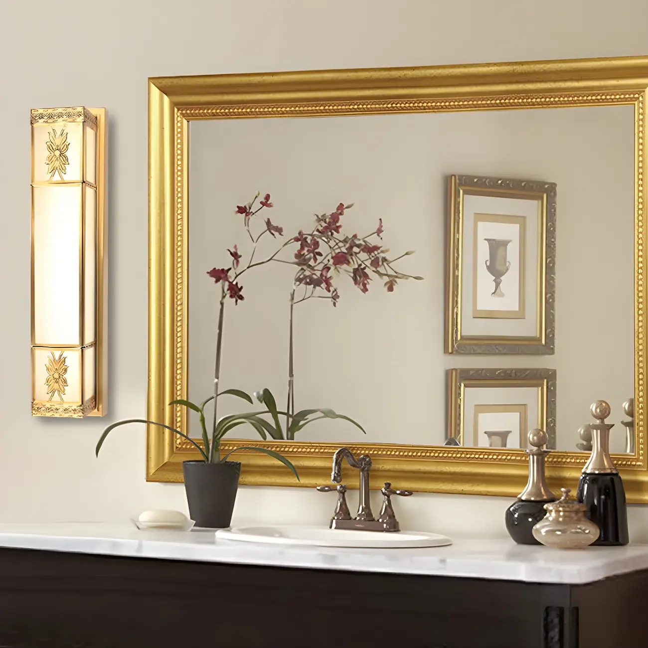 Gold Trim Vanity Bar Light with Glass Shade for Bathroom Image - 2 | homeyfad