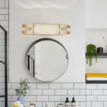 Gold Trim Vanity Bar Light with Glass Shade for Bathroom Image - 3