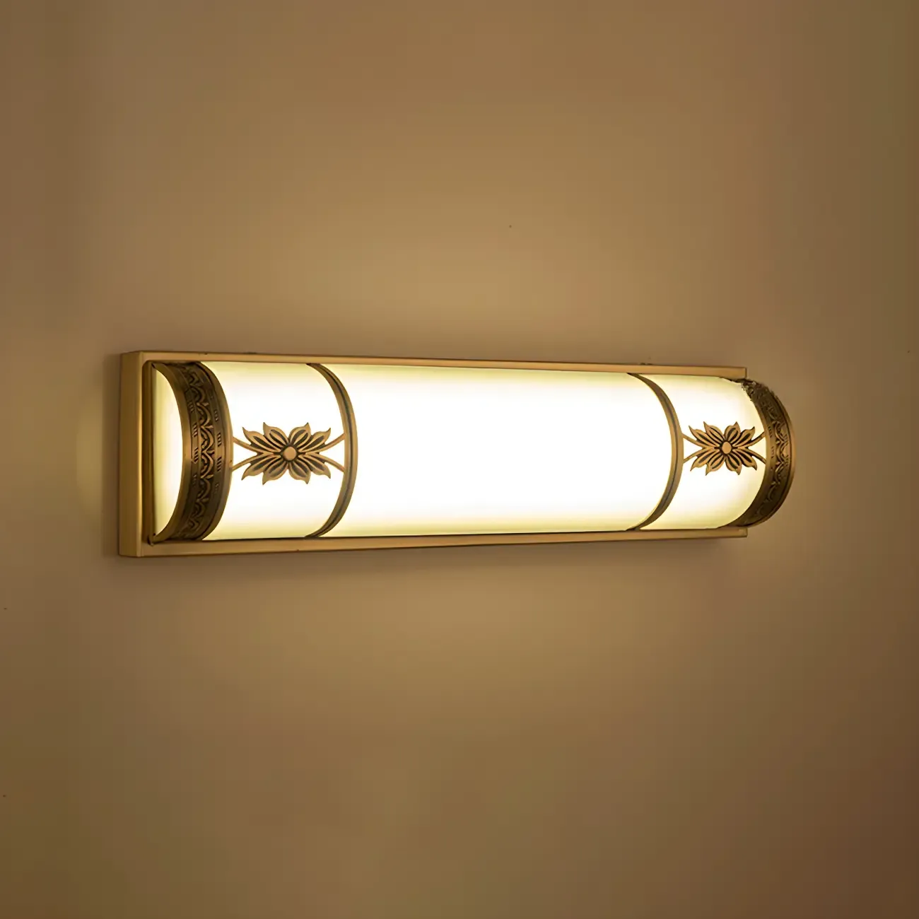 Gold Trim Vanity Bar Light with Glass Shade for Bathroom Image - 14