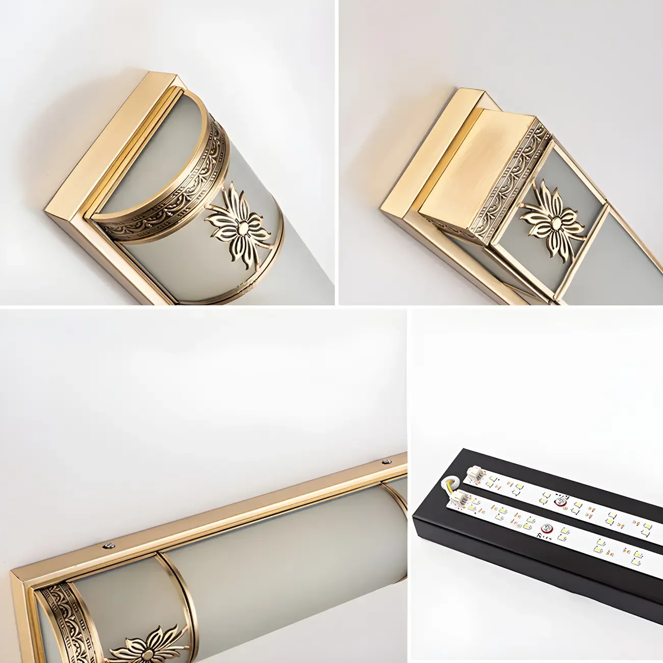 Gold Trim Vanity Bar Light with Glass Shade for Bathroom Image - 16