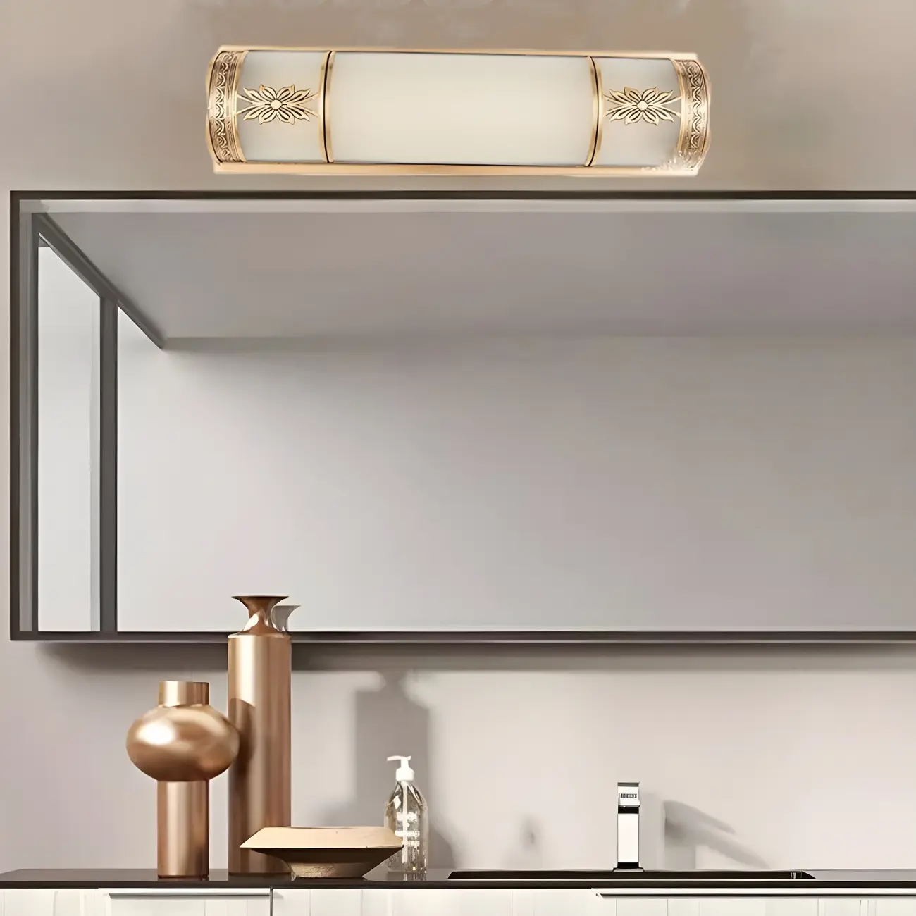Gold Trim Vanity Bar Light with Glass Shade for Bathroom Image - 4 | homeyfad