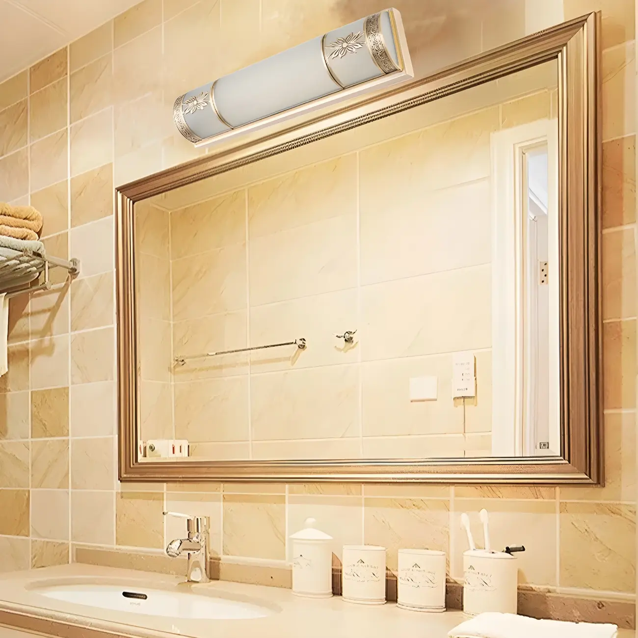 Gold Trim Vanity Bar Light with Glass Shade for Bathroom Image - 6 | homeyfad