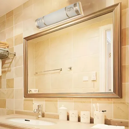 Gold Trim Vanity Bar Light with Glass Shade for Bathroom Image - 6