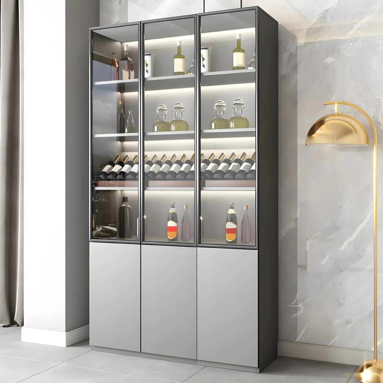 Durable Wooden Display Cabinet with Wine Storage & Drawers Image - 1 | homeyfad