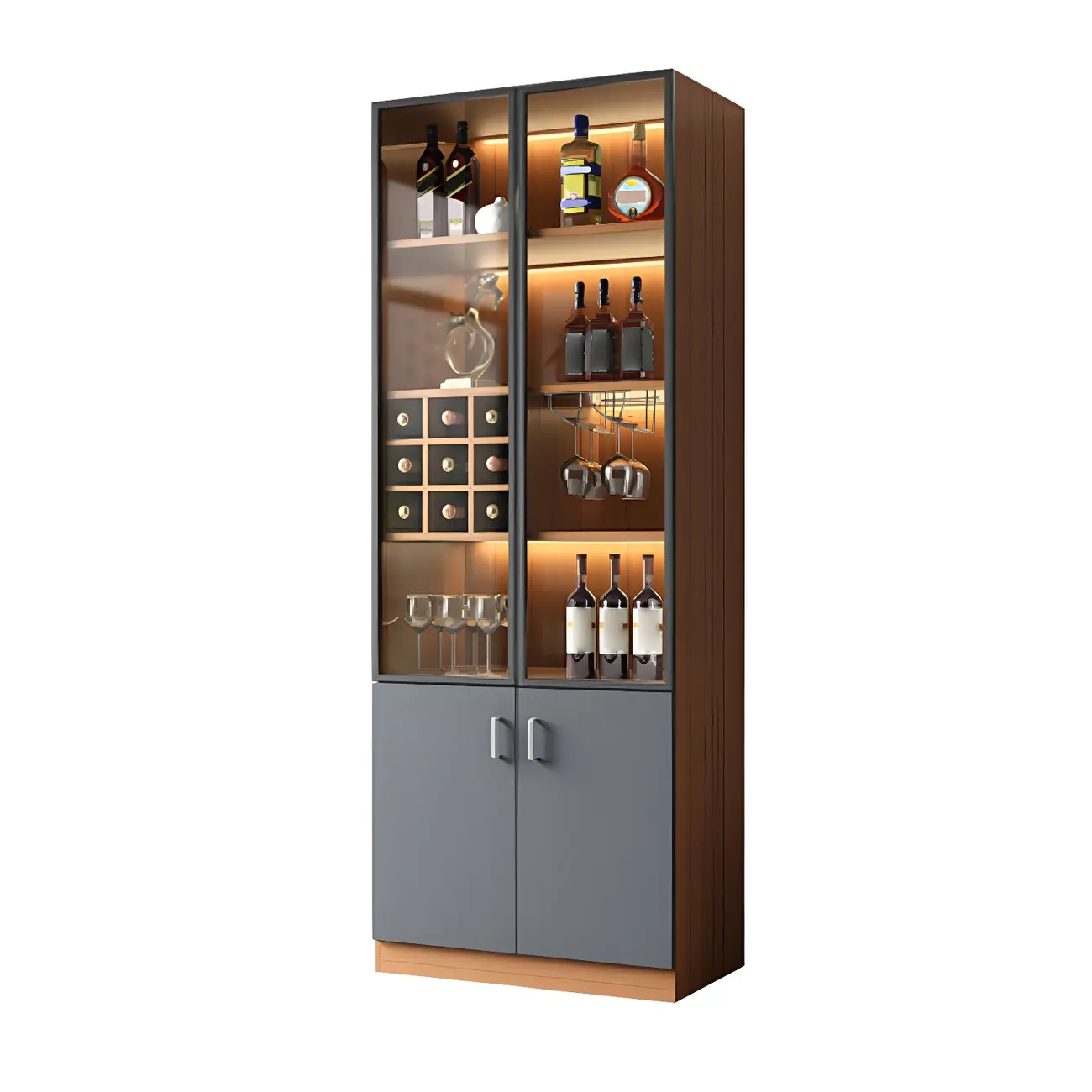 Durable Wooden Display Cabinet with Wine Storage & Drawers Image - 5 | homeyfad