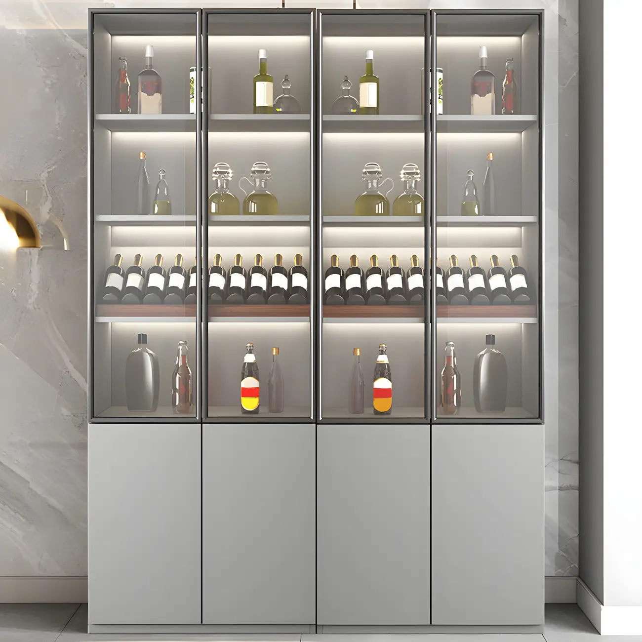 Durable Wooden Display Cabinet with Wine Storage & Drawers Image - 3 | homeyfad