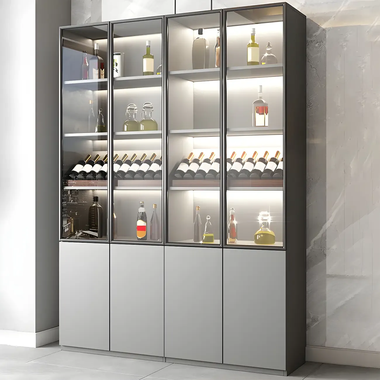 Durable Wooden Display Cabinet with Wine Storage & Drawers Image - 8