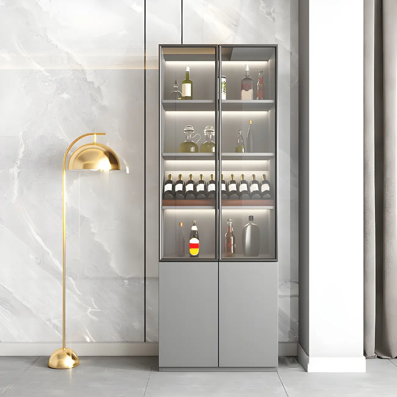 Durable Wooden Display Cabinet with Wine Storage & Drawers Image - 11 | homeyfad