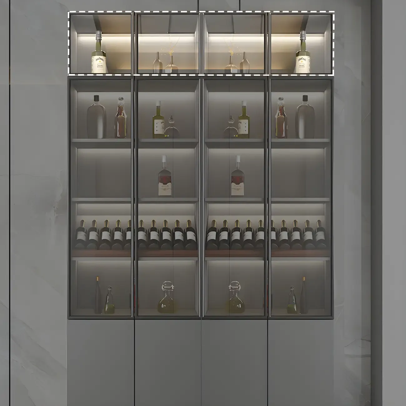 Durable Wooden Display Cabinet with Wine Storage & Drawers Image - 15