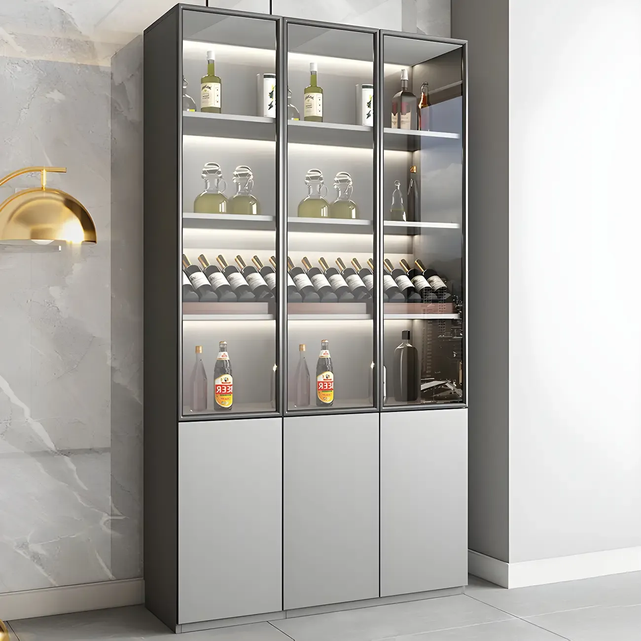 Durable Wooden Display Cabinet with Wine Storage & Drawers Image - 16