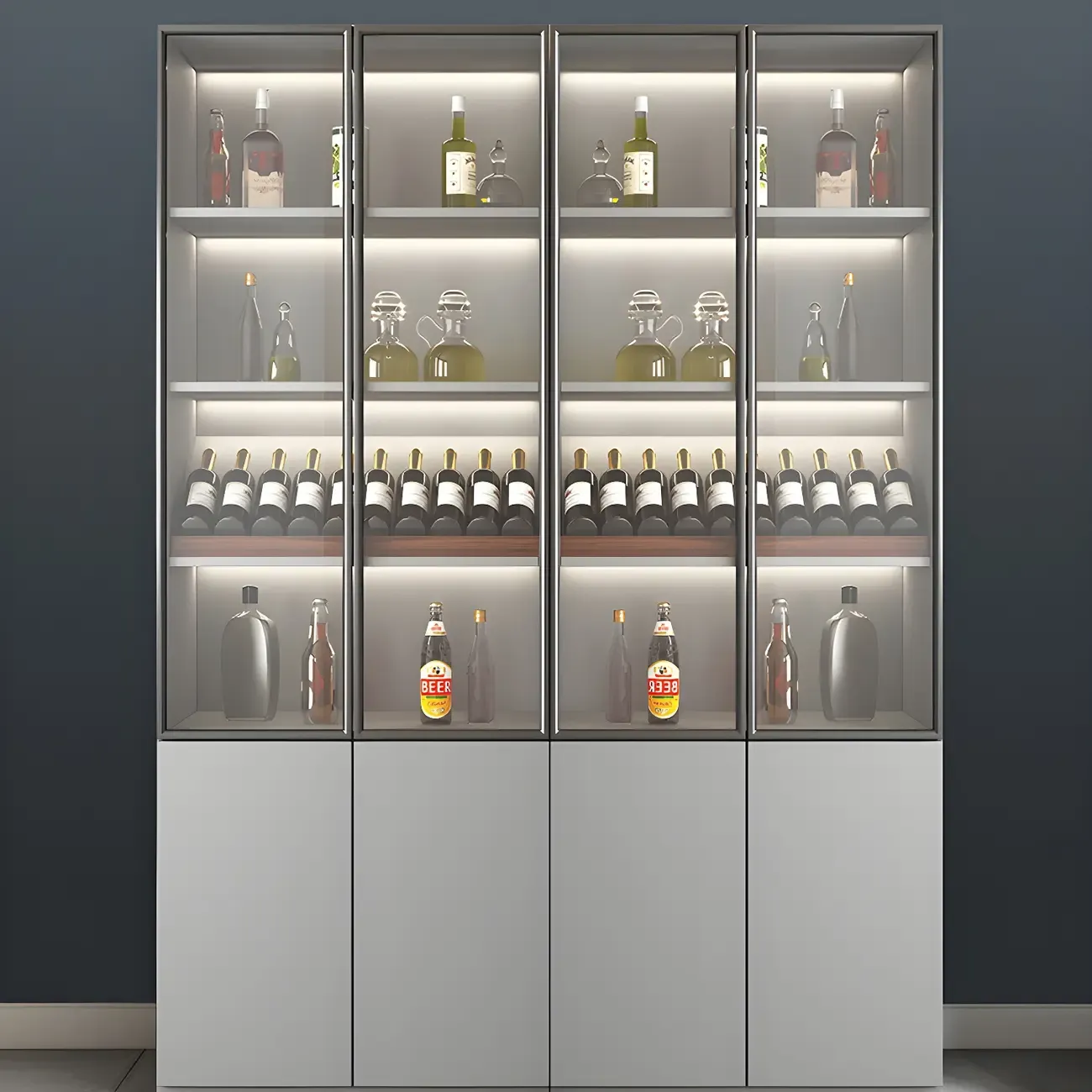 Durable Wooden Display Cabinet with Wine Storage & Drawers Image - 17