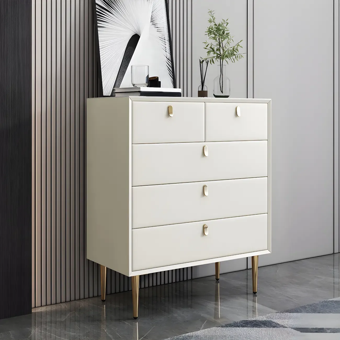 Traditional Stone Dresser in Orange with Metal legs for Home Image - 2