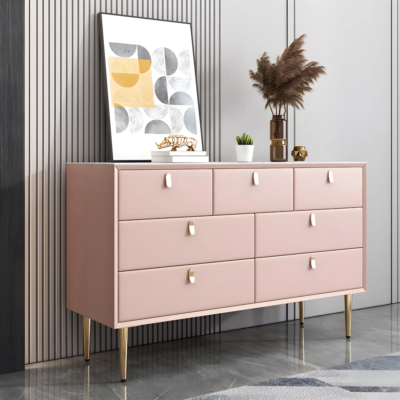 Traditional Stone Dresser in Orange with Metal legs for Home Image - 3 | homeyfad