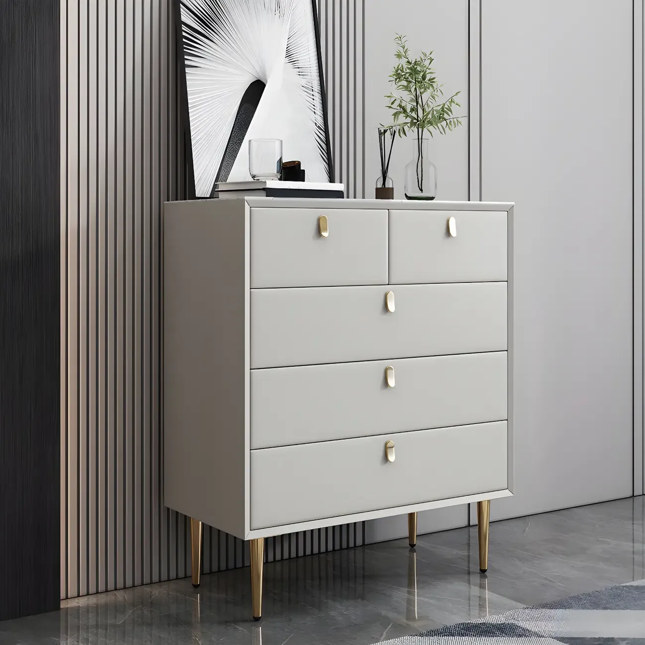 Traditional Stone Dresser in Orange with Metal legs for Home Image - 4