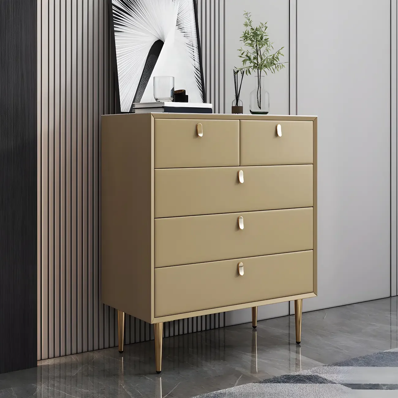 Traditional Stone Dresser in Orange with Metal legs for Home Image - 5