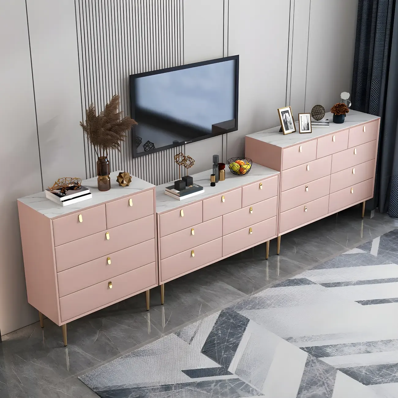 Traditional Stone Dresser in Orange with Metal legs for Home Image - 7