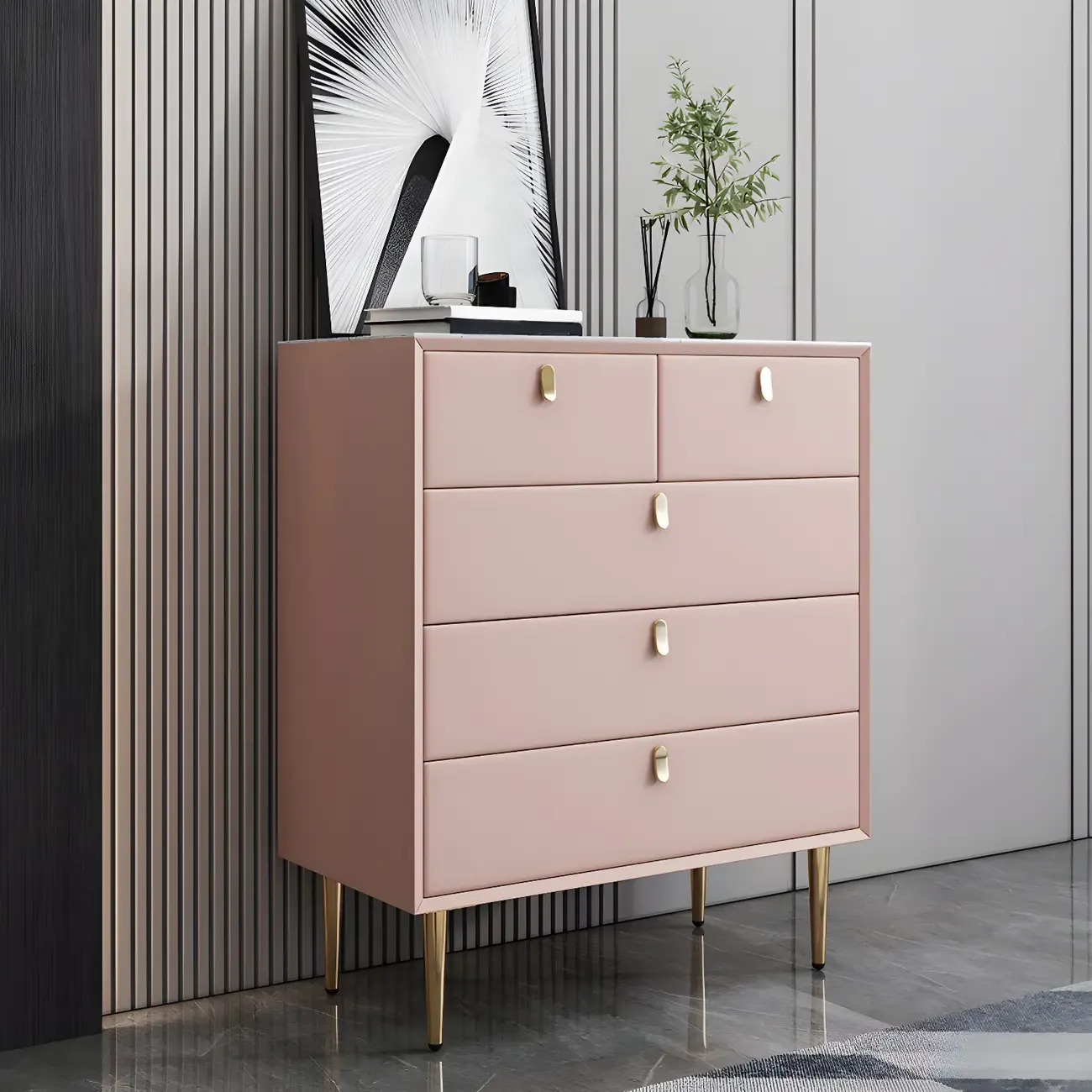 Traditional Stone Dresser in Orange with Metal legs for Home Image - 8