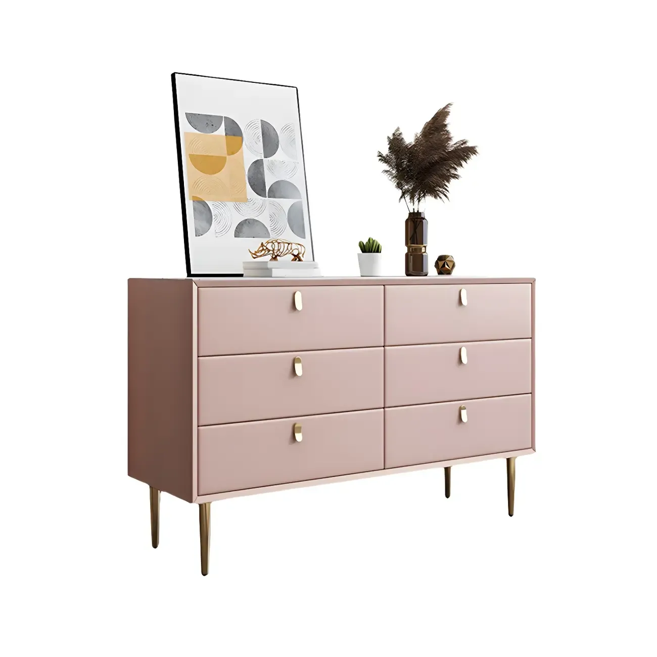 Traditional Stone Dresser in Orange with Metal legs for Home Image - 10