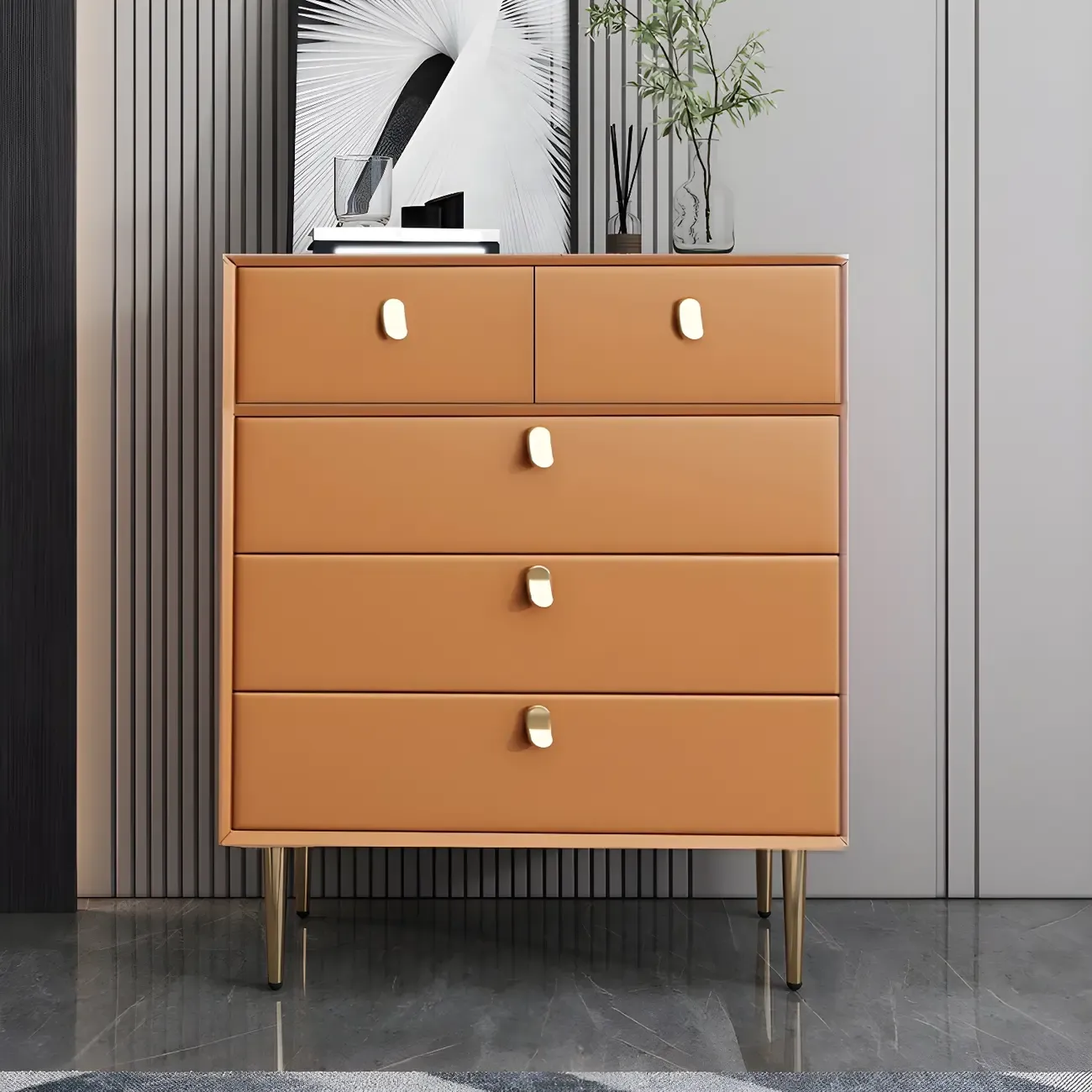 Traditional Stone Dresser in Orange with Metal legs for Home Image - 11