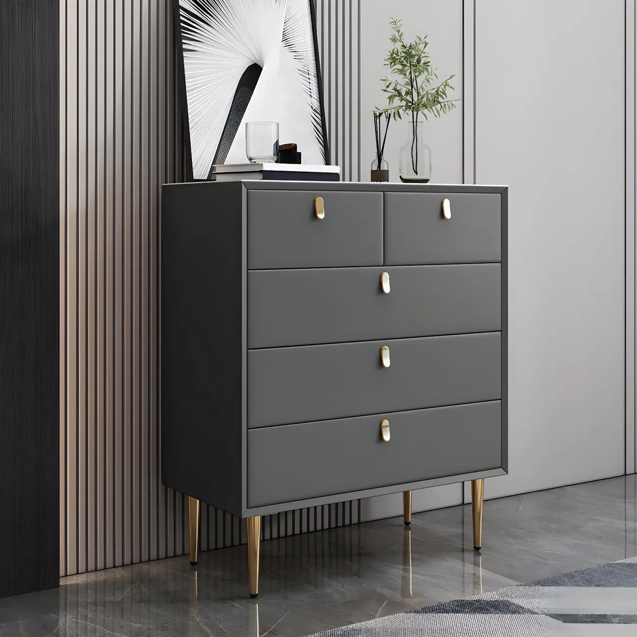 Traditional Stone Dresser in Orange with Metal legs for Home Image - 14