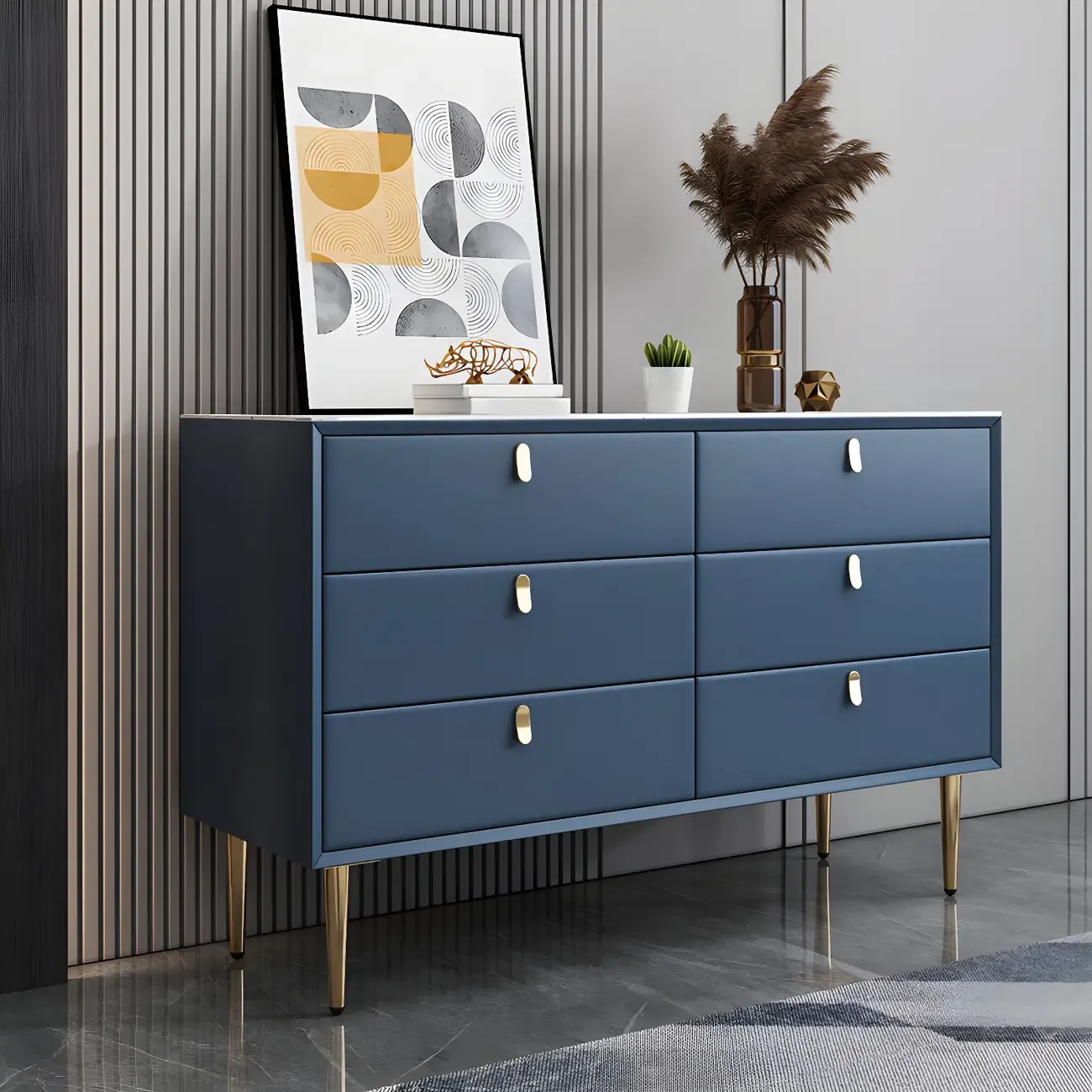 Traditional Stone Dresser in Orange with Metal legs for Home Image - 15