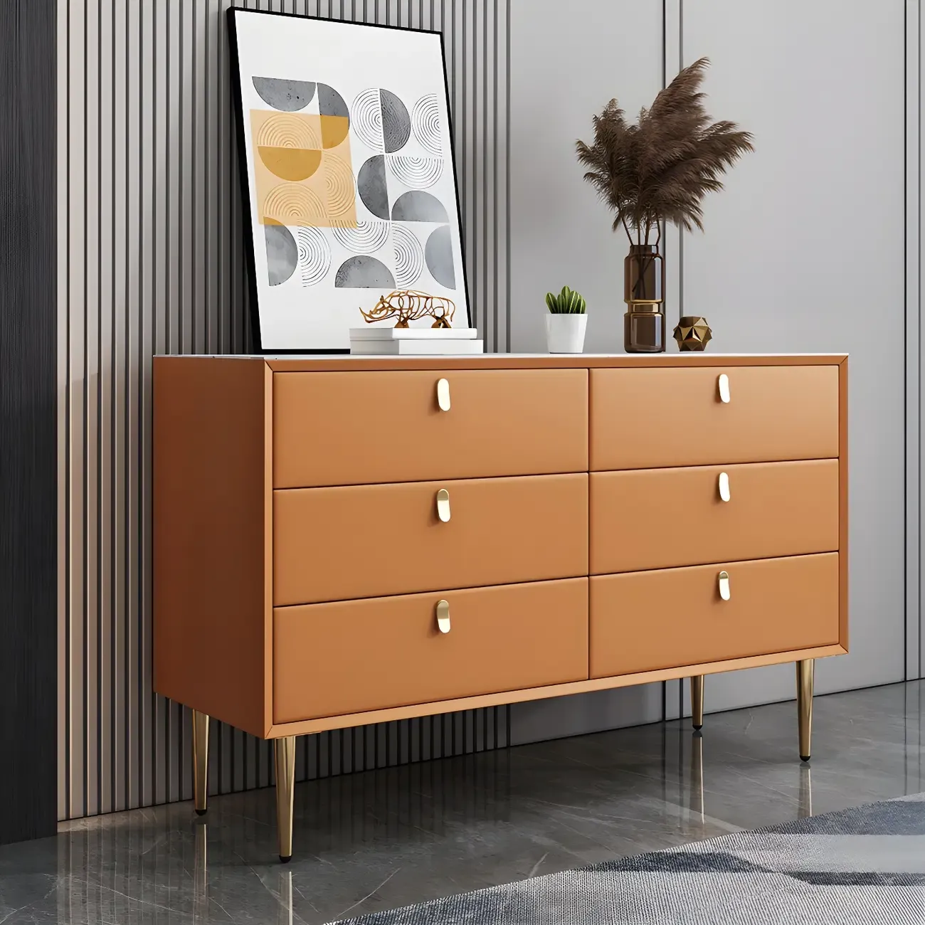 Traditional Stone Dresser in Orange with Metal legs for Home Image - 17