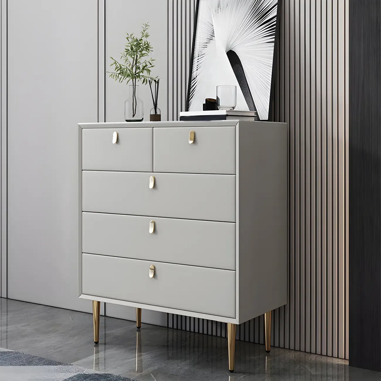 Traditional Stone Dresser in Orange with Metal legs for Home Image - 19