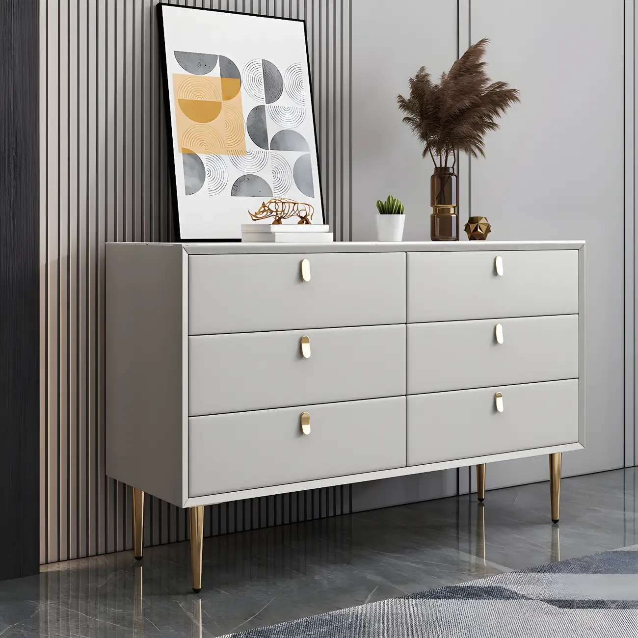 Traditional Stone Dresser in Orange with Metal legs for Home Image - 20