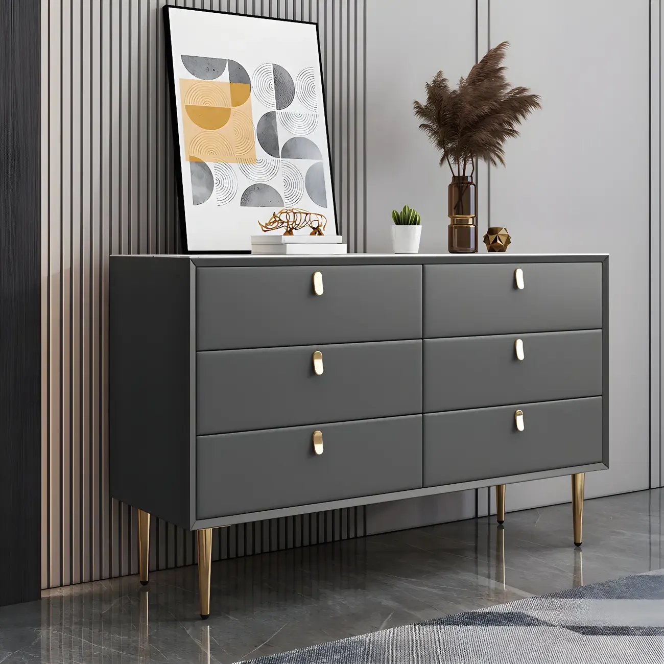 Traditional Stone Dresser in Orange with Metal legs for Home Image - 21