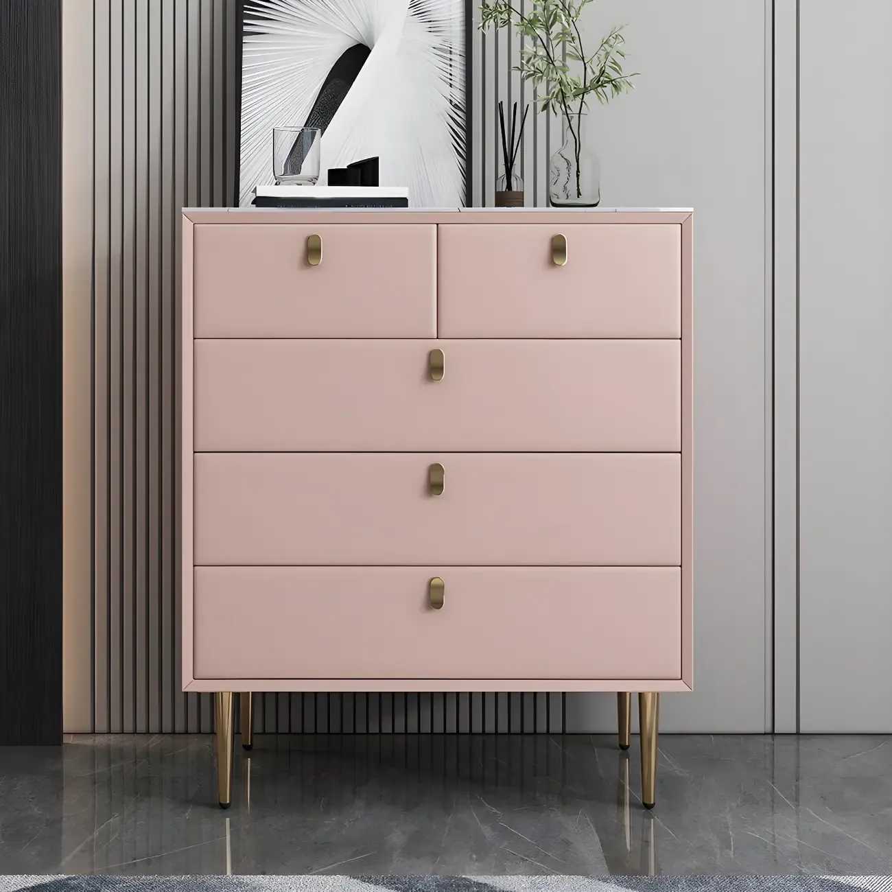Traditional Stone Dresser in Orange with Metal legs for Home Image - 22