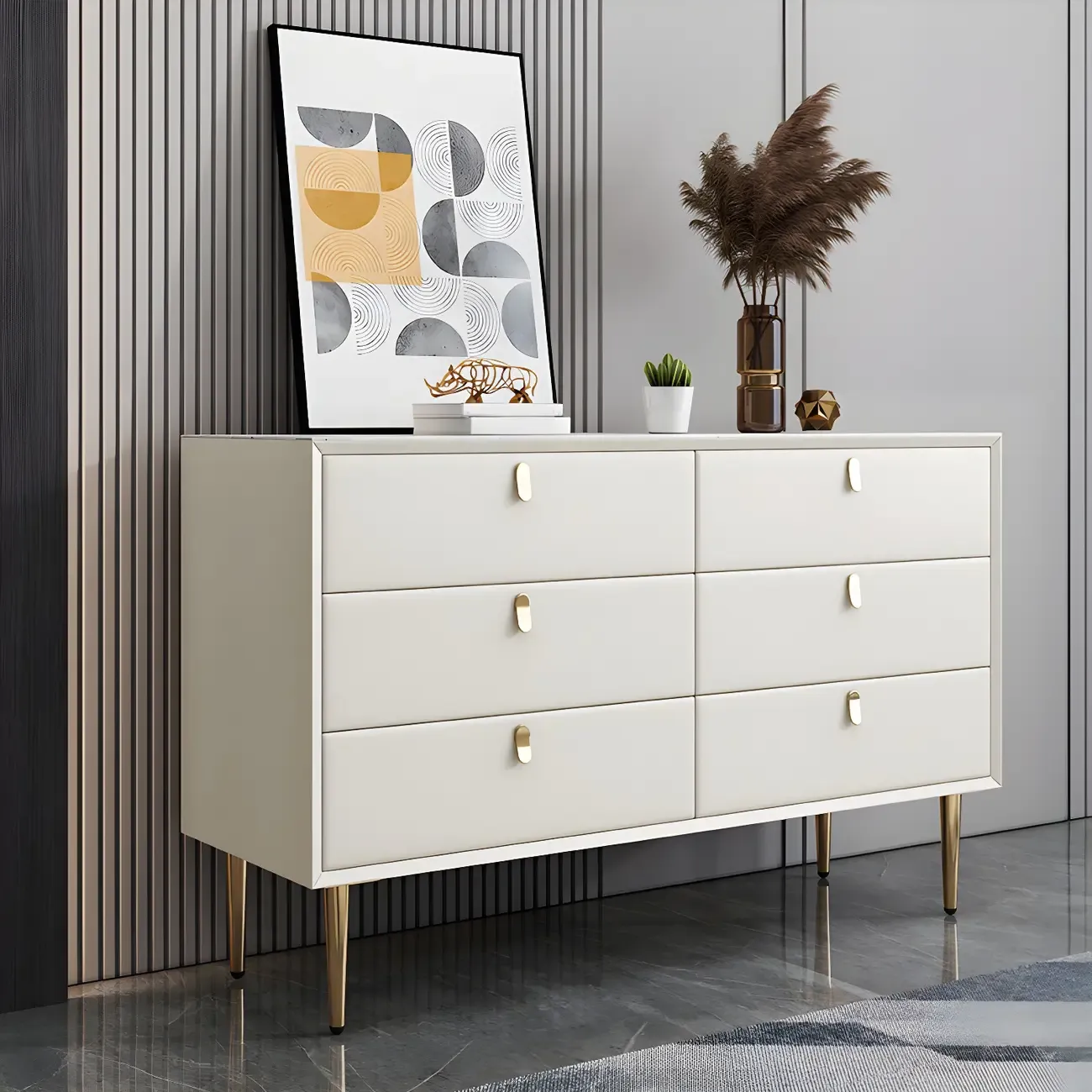 Traditional Stone Dresser in Orange with Metal legs for Home Image - 23