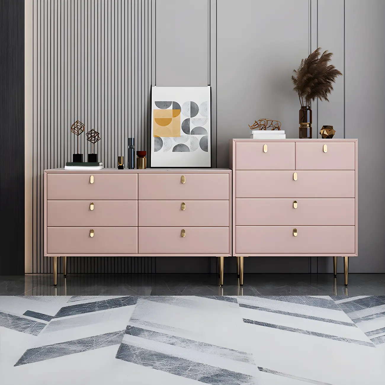 Traditional Stone Dresser in Orange with Metal legs for Home Image - 24 | homeyfad