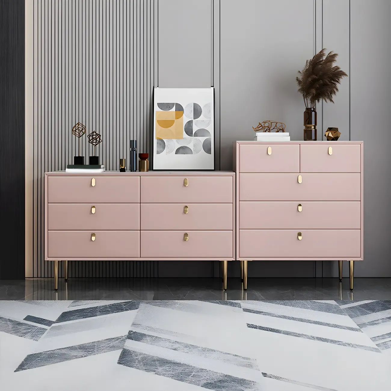 Traditional Stone Dresser in Orange with Metal legs for Home Image - 24