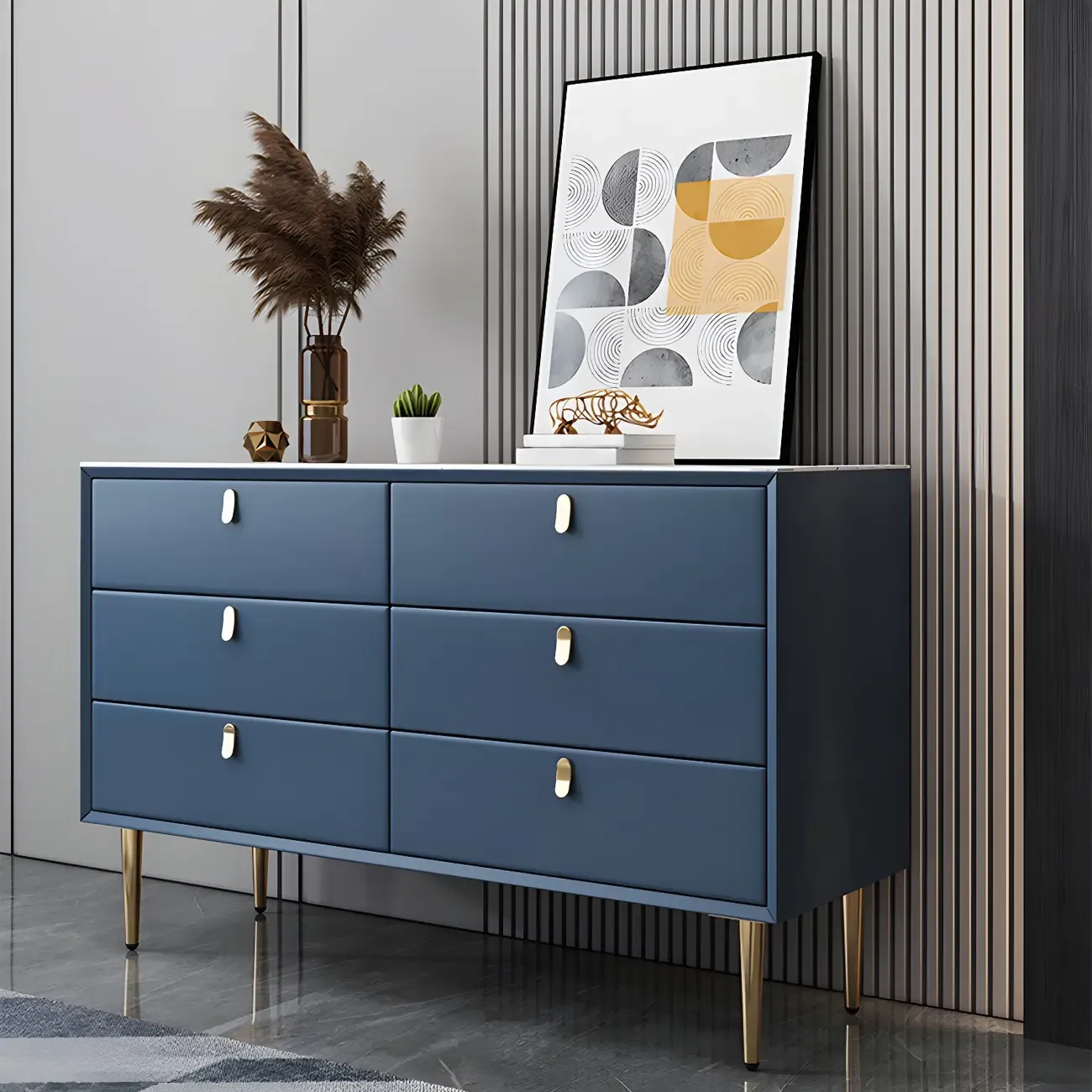 Traditional Stone Dresser in Orange with Metal legs for Home Image - 25
