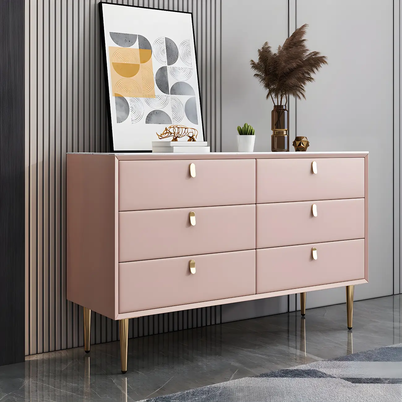 Traditional Stone Dresser in Orange with Metal legs for Home Image - 26 | homeyfad