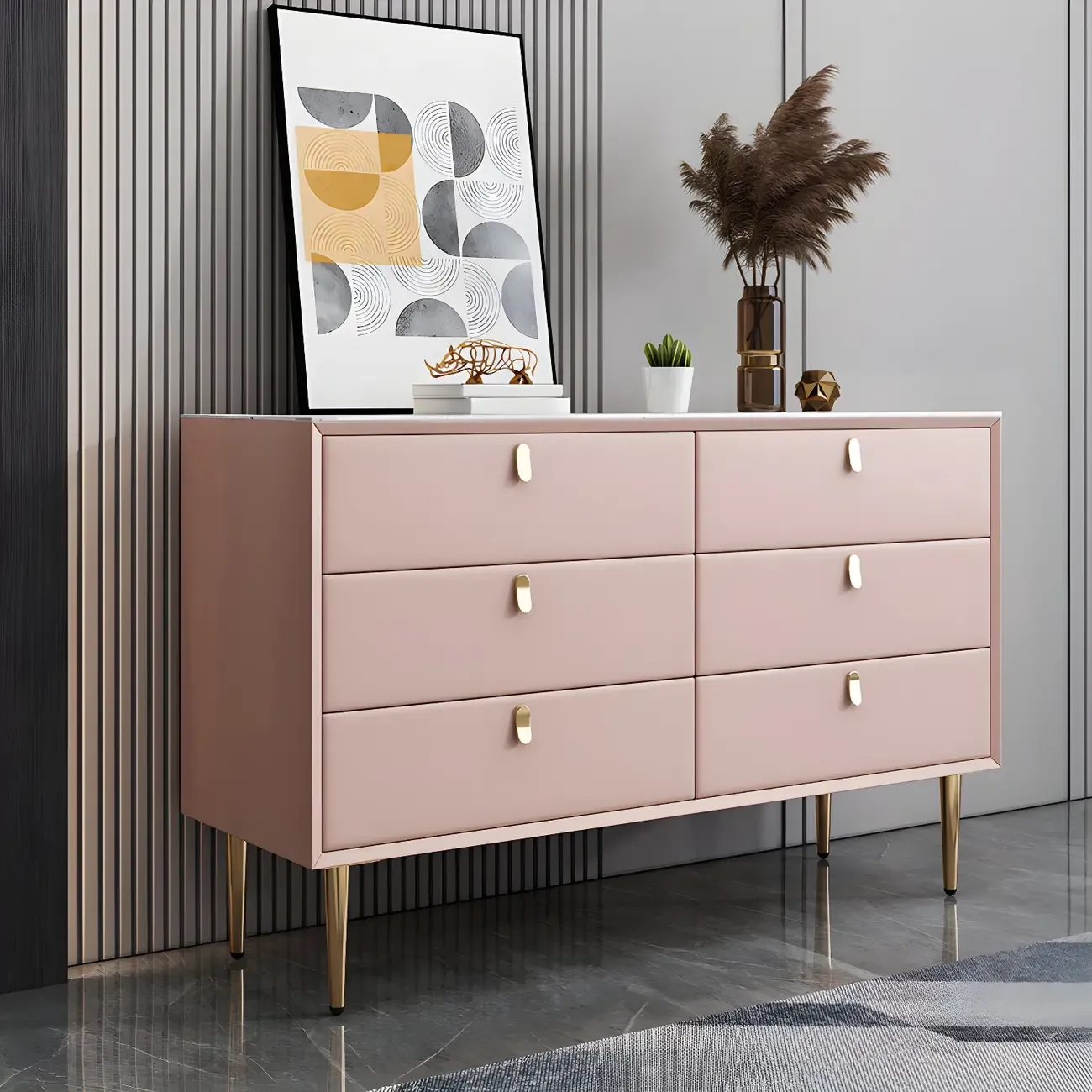 Traditional Stone Dresser in Orange with Metal legs for Home Image - 26