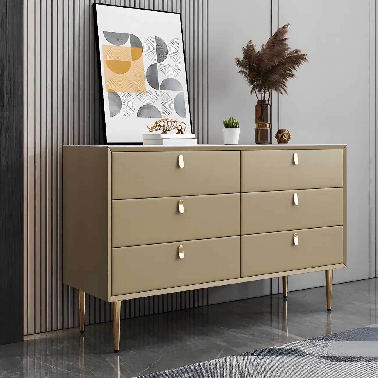 Traditional Stone Dresser in Orange with Metal legs for Home Image - 27