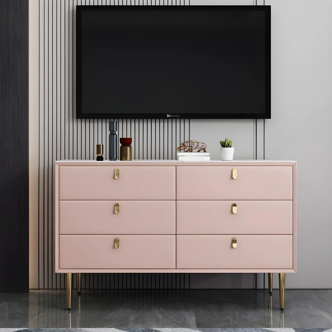 Traditional Stone Dresser in Orange with Metal legs for Home Image - 28
