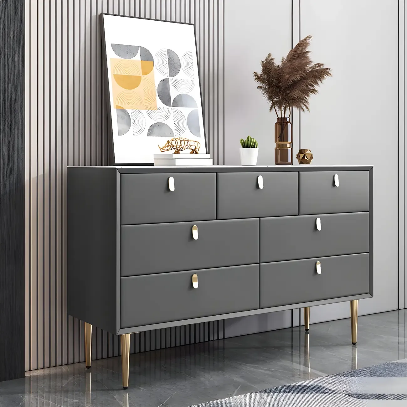Traditional Stone Dresser in Orange with Metal legs for Home Image - 29