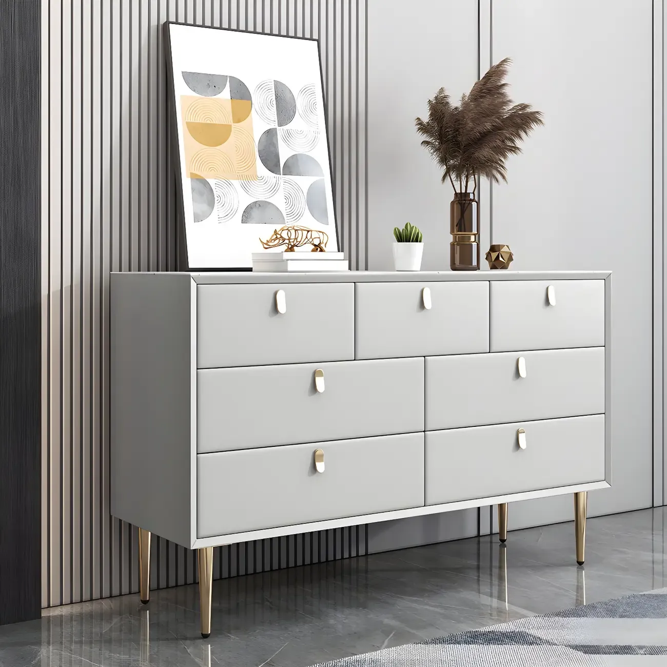 Traditional Stone Dresser in Orange with Metal legs for Home Image - 30