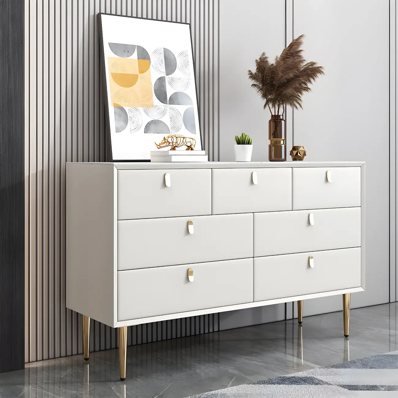 Traditional Stone Dresser in Orange with Metal legs for Home Image - 33