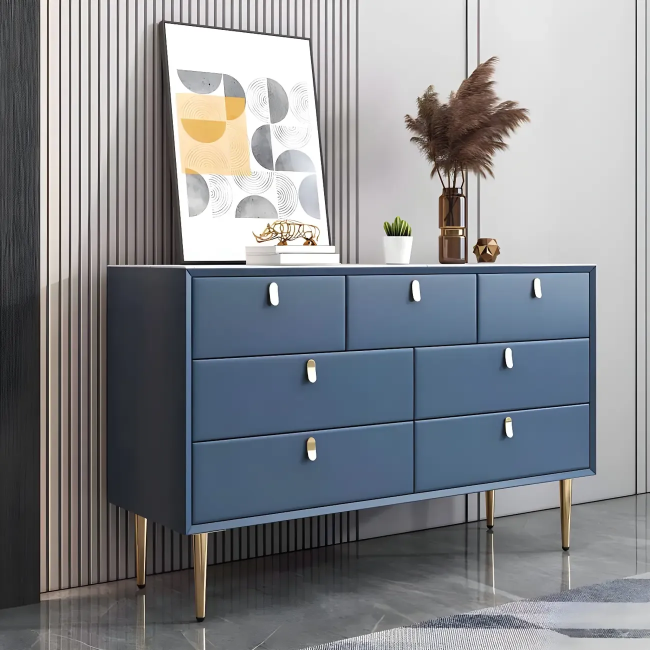 Traditional Stone Dresser in Orange with Metal legs for Home Image - 34