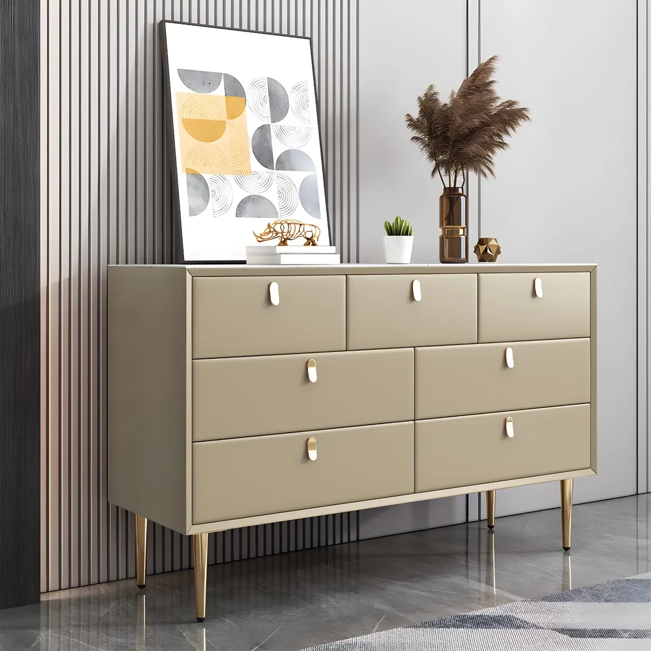 Traditional Stone Dresser in Orange with Metal legs for Home Image - 35
