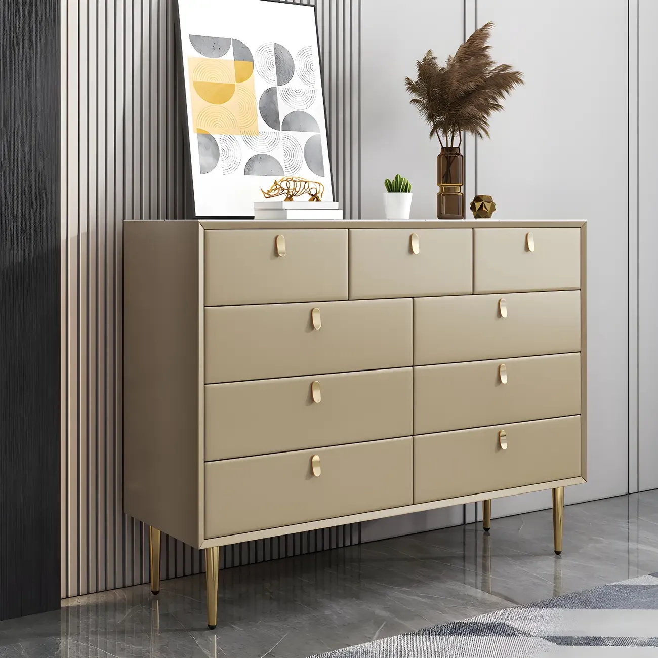 Traditional Stone Dresser in Orange with Metal legs for Home Image - 36
