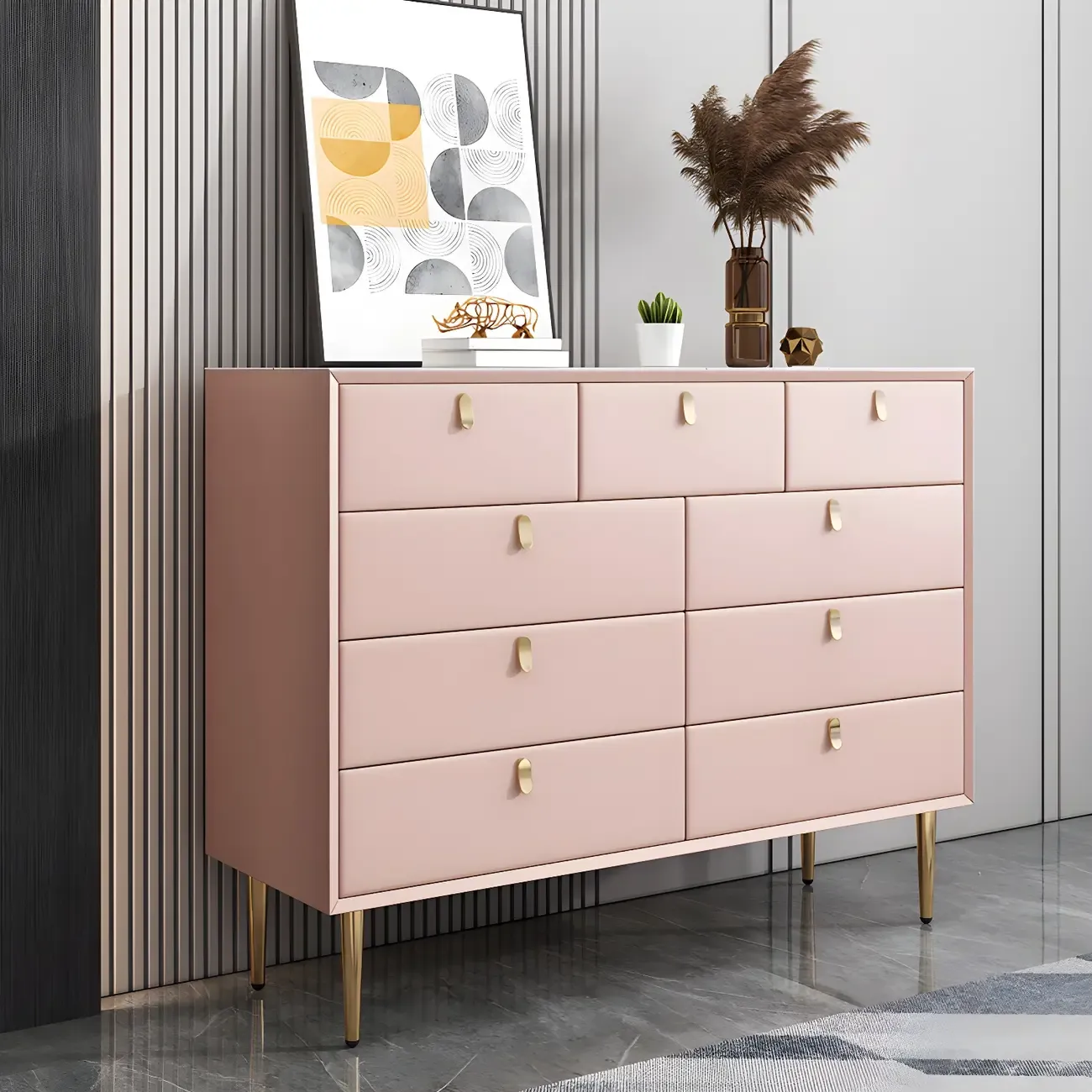 Traditional Stone Dresser in Orange with Metal legs for Home Image - 38
