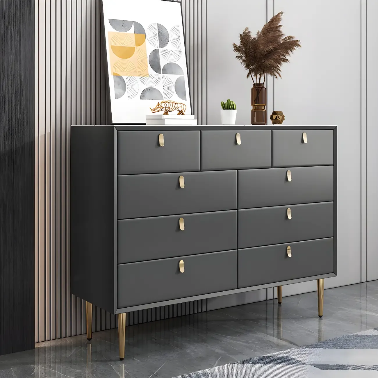 Traditional Stone Dresser in Orange with Metal legs for Home Image - 40