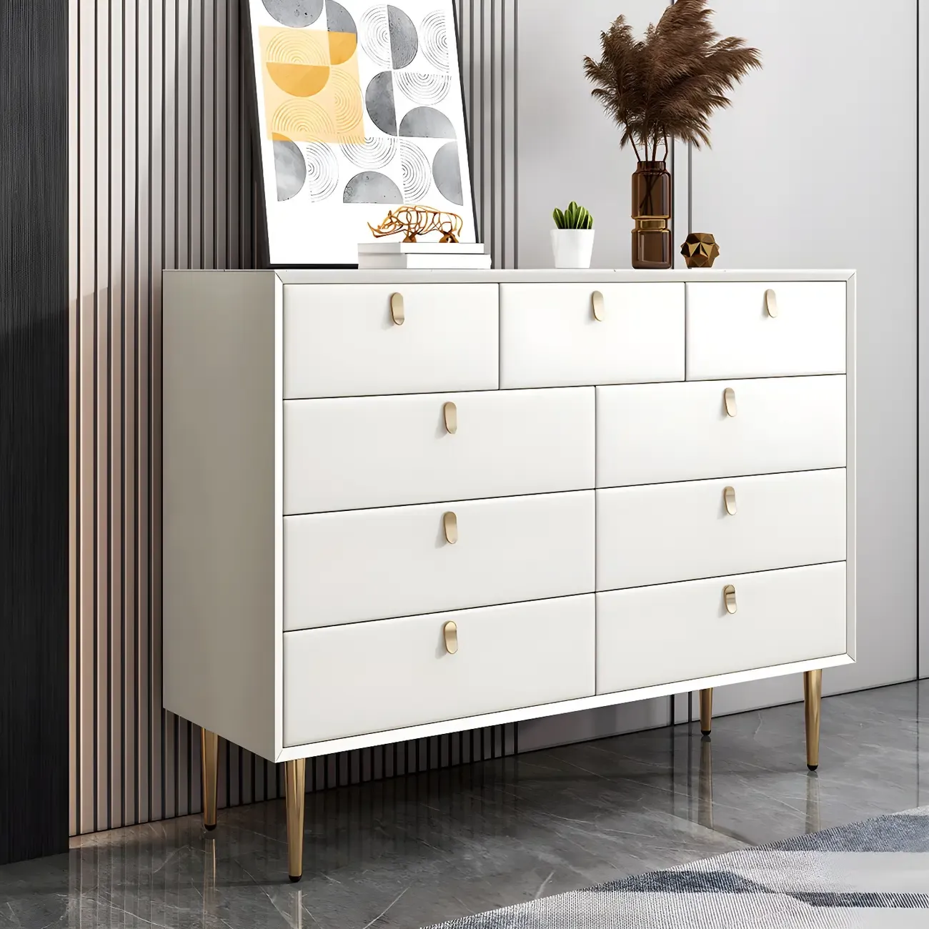 Traditional Stone Dresser in Orange with Metal legs for Home Image - 42