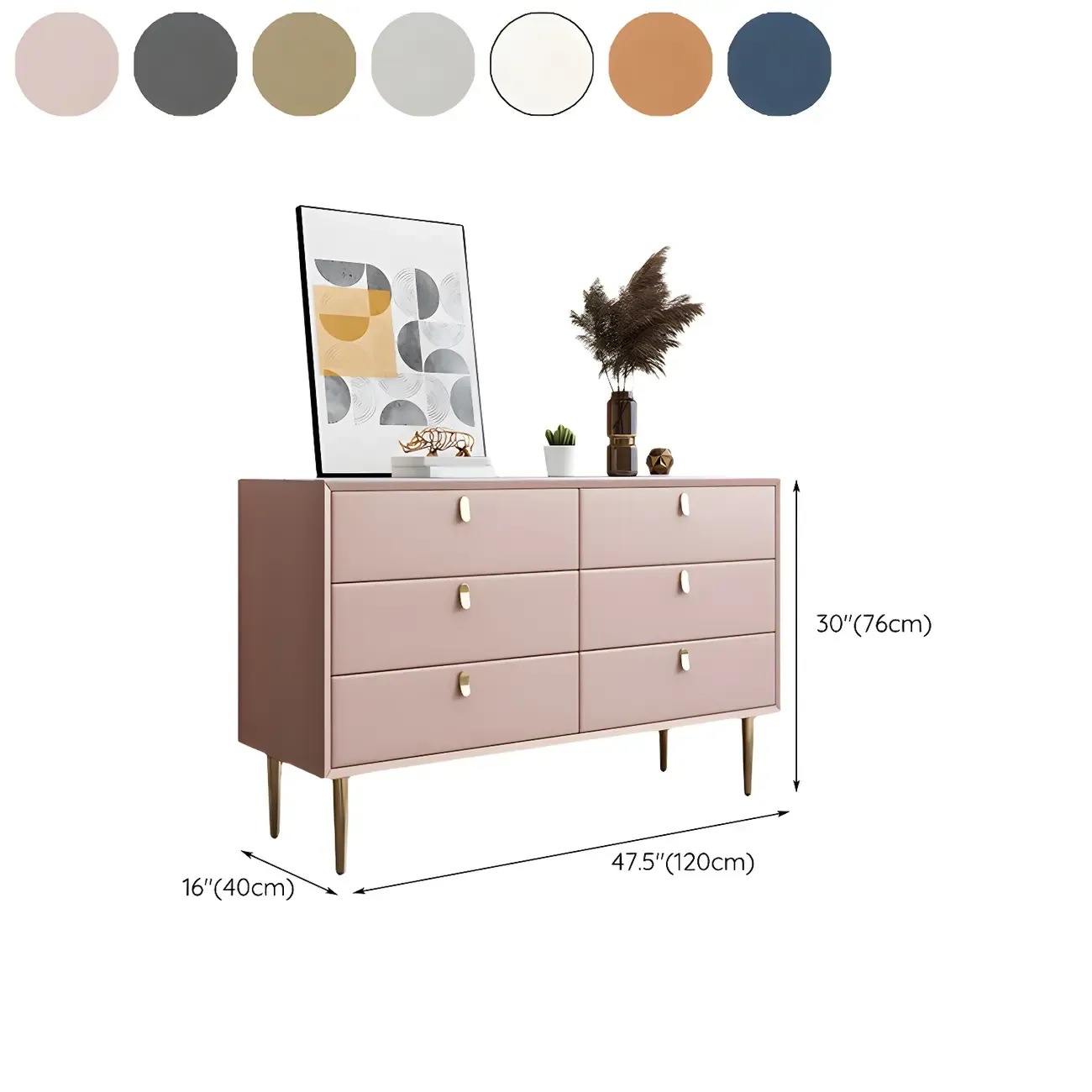 Traditional Stone Dresser in Orange with Metal legs for Home Image - 44
